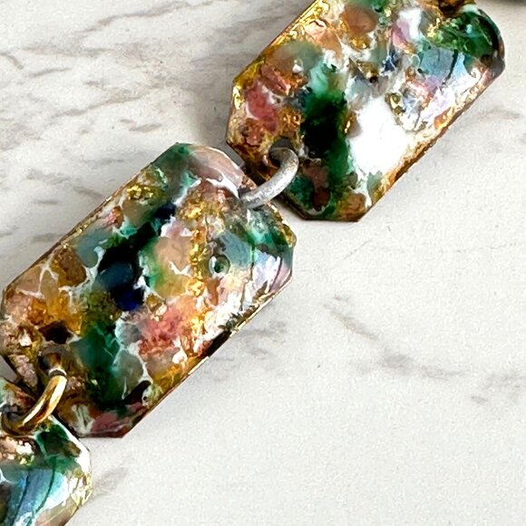 Copper & Enamel Panel Link Bracelet 7.5" With Toggle Clasp - Picture 3 of 10